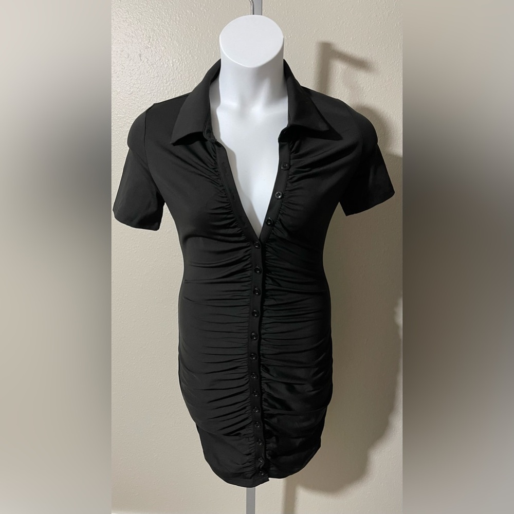 DAAWENXI Women Summer Sexy Short Sleeve Ruched Button Front Dress, NWOT, S